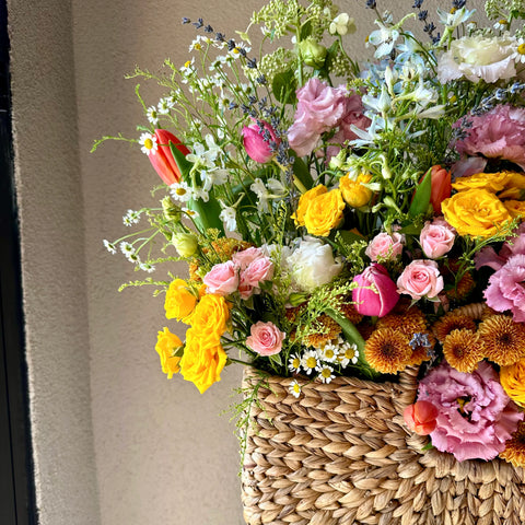 Colorful Summer Arrangement in Basket 