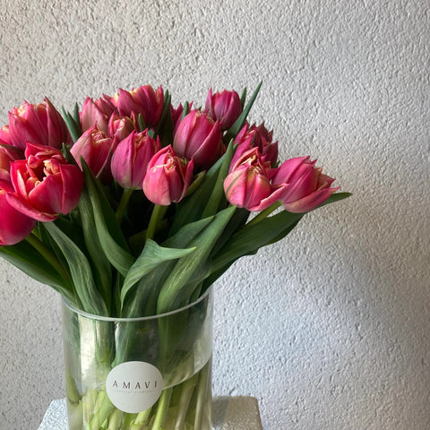 25 Pink Tulips in a Vase 