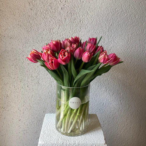 25 Pink Tulips in a Vase 
