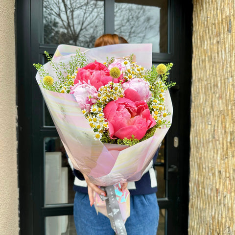 Hello Spring Peony Daisy Bouquet