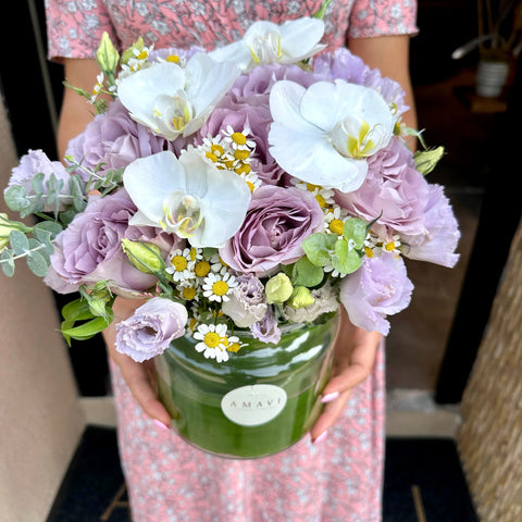 Lilac Roses in Nostalgic Lilacs Glass Vase