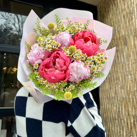 Hello Spring Peony Daisy Bouquet