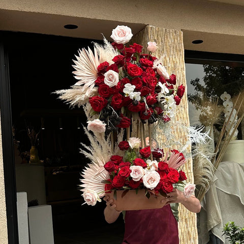 Arrangement in Crazy in Red Deluxe Vase 