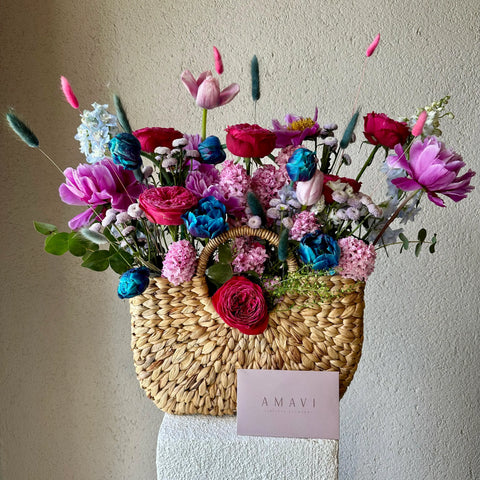 Premium Arrangement in Vivid Basket 