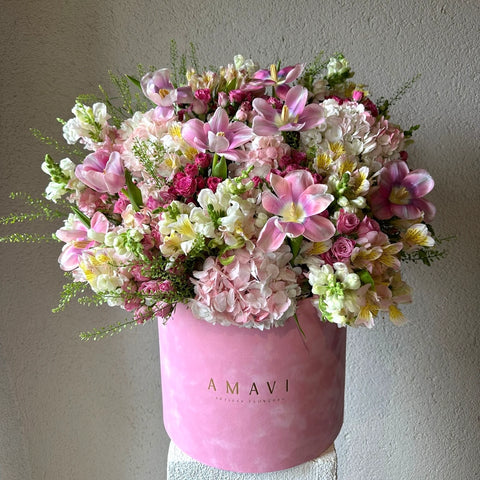 Ashley Pink Velvet Box Premium Arrangement 