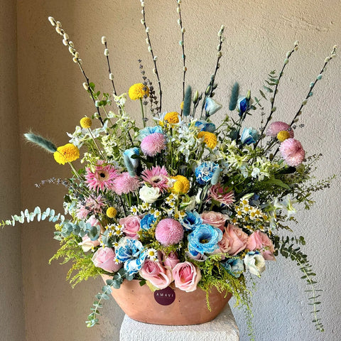 Peaceful Spring Ceramic Vase Arrangement