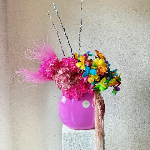 Sugar Pink Rainbow Blooms Tulip Hydrangea Arrangement 
