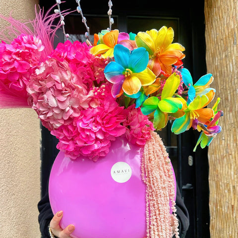 Sugar Pink Rainbow Blooms Tulip Hydrangea Arrangement 