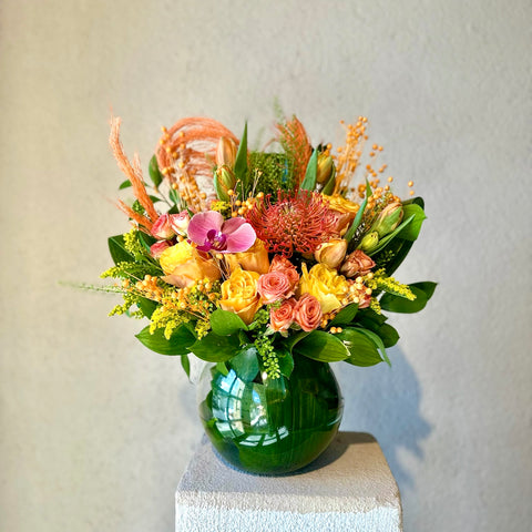 Arrangement in Sunny Green Glass Vase