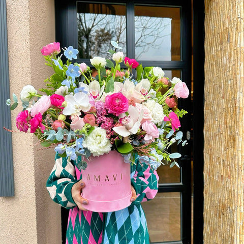 Lullaby Blooms Arrangement in Velvet Pink Box