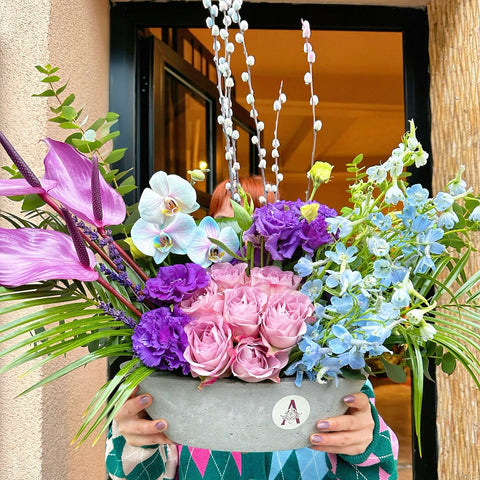 Arrangement in Amethyst Glow Ceramic Vase