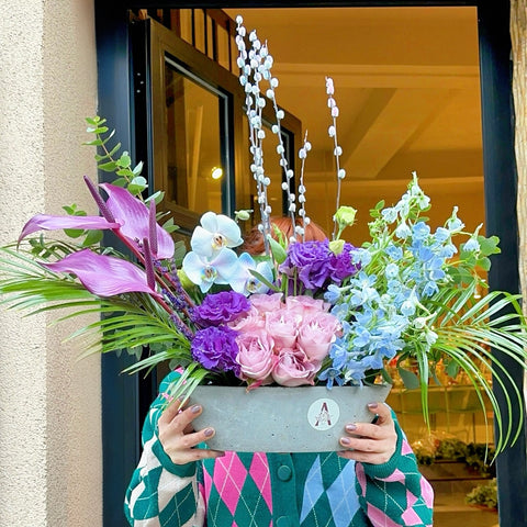 Arrangement in Amethyst Glow Ceramic Vase