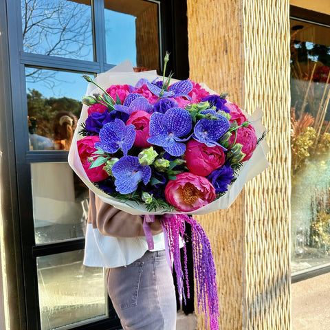 Velvet Coral Bliss Premium Peony Bouquet