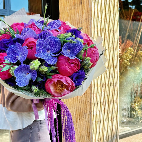 Velvet Coral Bliss Premium Peony Bouquet