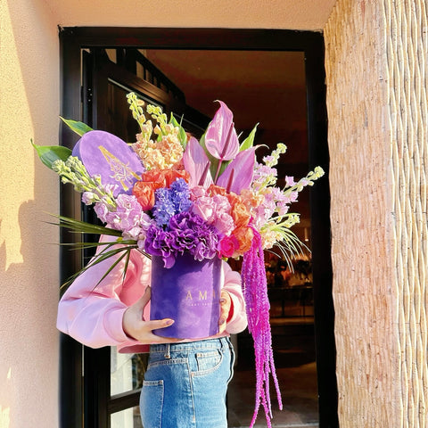 Royal Bloom Purple Velvet Box Arrangement
