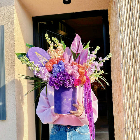 Royal Bloom Purple Velvet Box Arrangement
