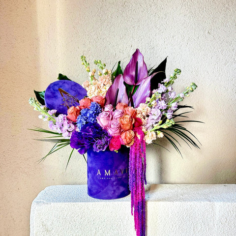 Royal Bloom Purple Velvet Box Arrangement