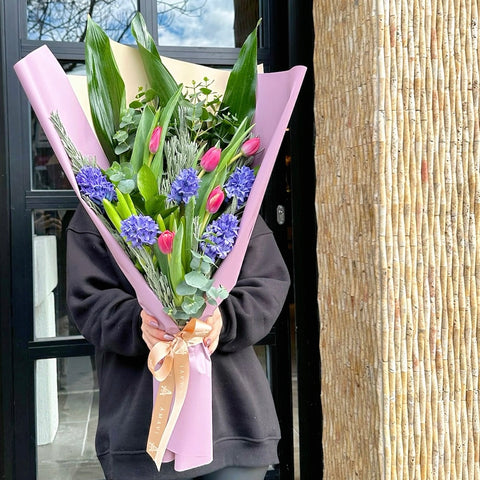 Moonlit Purple Hyacinth and Tulip Bouquet