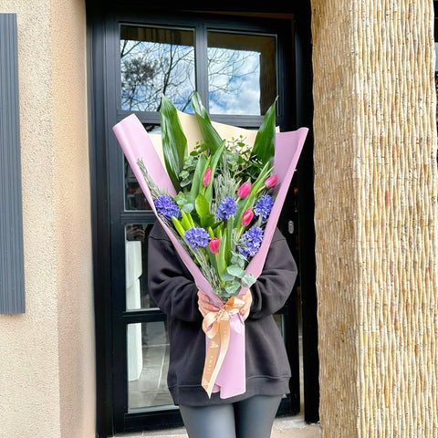 Moonlit Purple Hyacinth and Tulip Bouquet
