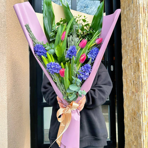 Moonlit Purple Hyacinth and Tulip Bouquet