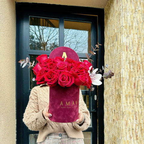 Bordeaux Bliss Red Rose in Burgundy Velvet Box