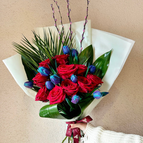 You're my Galaxy! Rose and Galaxy Tulip Bouquet