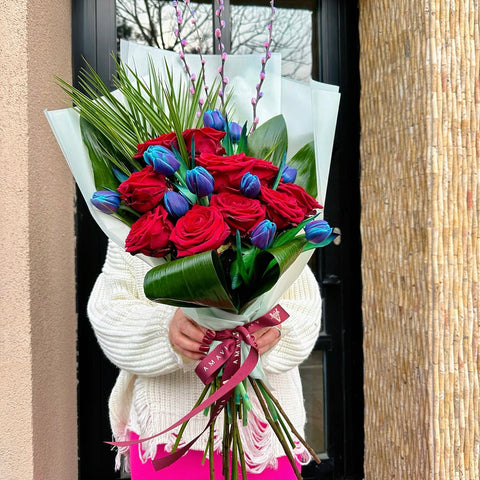 You're my Galaxy! Rose and Galaxy Tulip Bouquet