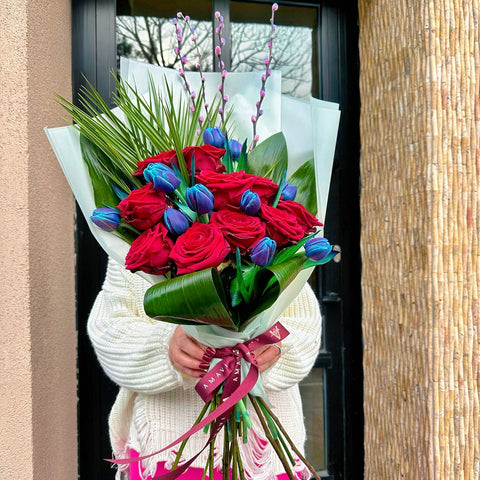 You're my Galaxy! Rose and Galaxy Tulip Bouquet