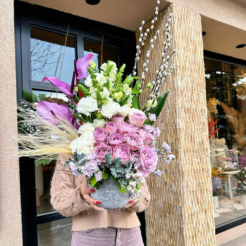 Lilac Roses in a Timeless Lavender Vase