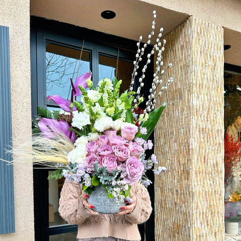 Lilac Roses in a Timeless Lavender Vase