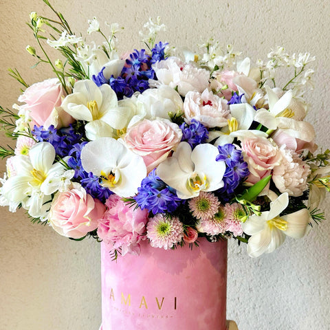 Floral Bliss: Peony &amp; Hyacinth in a Pink Box