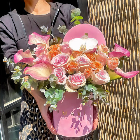 Pastel Glow Pink Velvet Box Arrangement