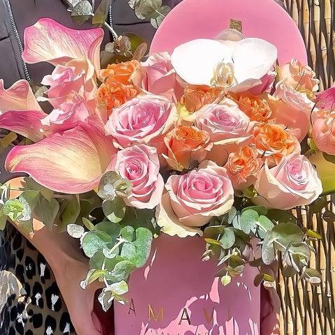 Pastel Glow Pink Velvet Box Arrangement