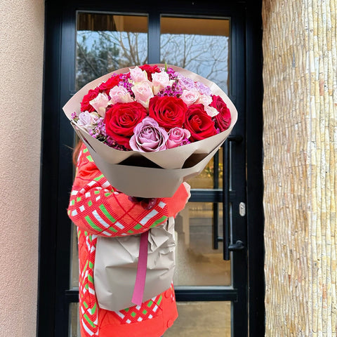 Valentine's Bloom Red Pink Rose Bouquet