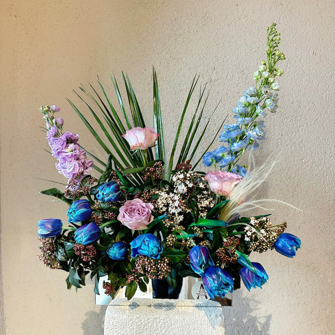 Galaxy Tulip Sparkle Plexiglass Box Arrangement