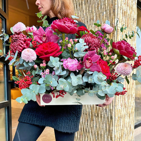 Deep Red Elegance Plexi Box Arrangement