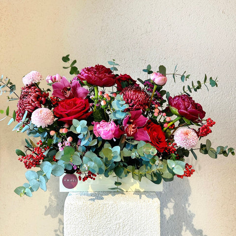 Deep Red Elegance Plexi Box Arrangement