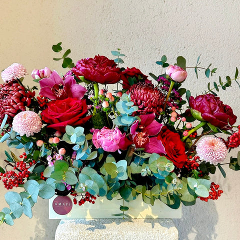 Deep Red Elegance Plexi Box Arrangement