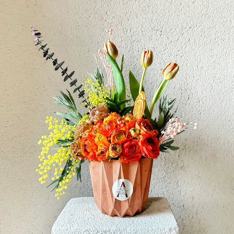 Arrangement in Mini Orange Glow Vase 