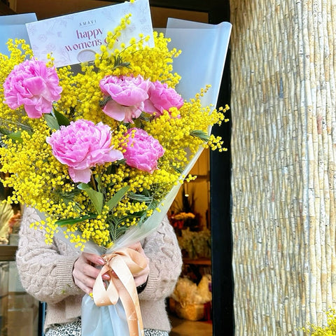 Women's Day Peony Charm Peony Mimosa Bouquet
