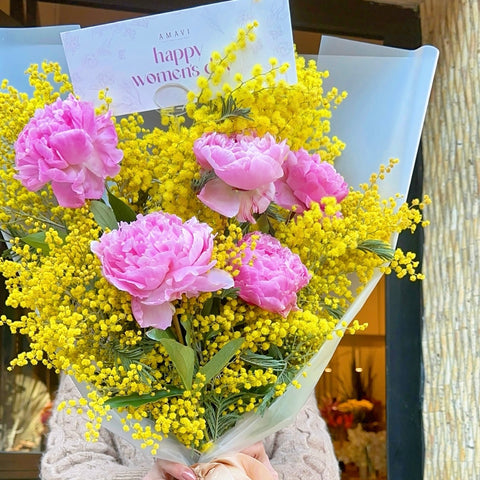 Women's Day Peony Charm Peony Mimosa Bouquet