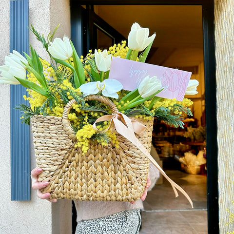 White Tulips in a Special Basket for Women's Day