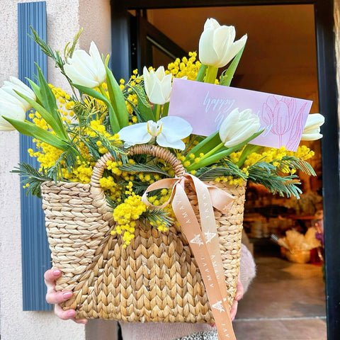 White Tulips in a Special Basket for Women's Day