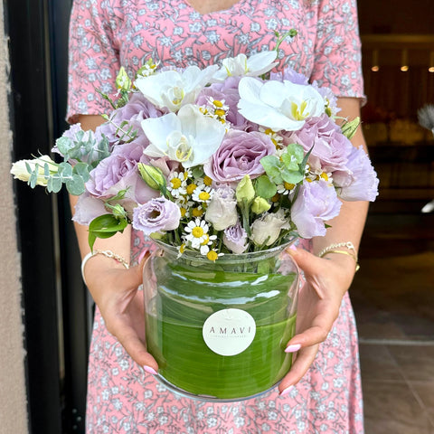 Lilac Roses in Nostalgic Lilacs Glass Vase
