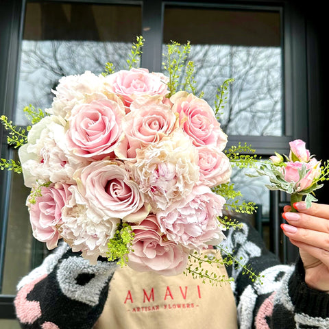 Alice Peony Bridal Bouquet and Boutonniere
