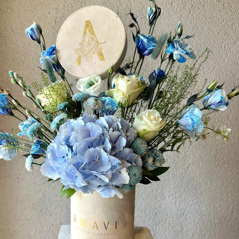 Dreamy Blue Hydrangea in Beige Box