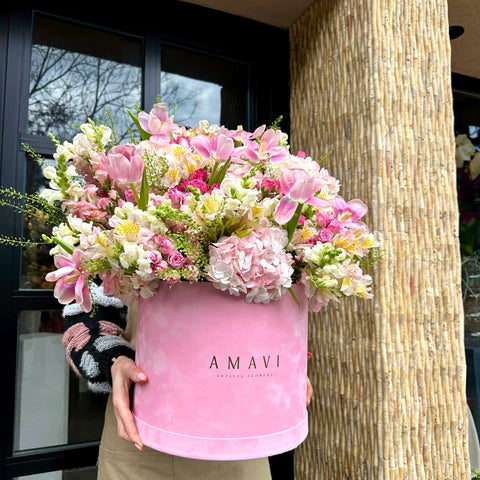 Ashley Pink Velvet Box Premium Arrangement 