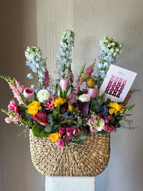 Mama! Spring Arrangement in a Basket with a Special Card for Mother 