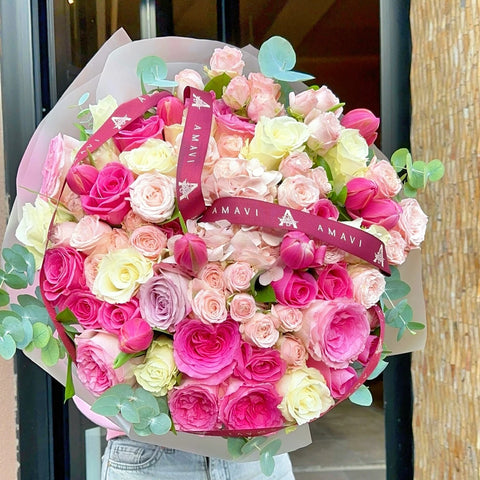 Rose Glow Premium Pink Rose and Tulip Bouquet