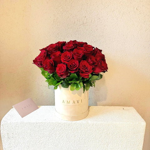 Red Lovers Red Roses in Velvet Box